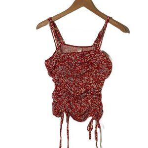 No Boundaries Spaghetti Strap Cinched Front Red Floral Top